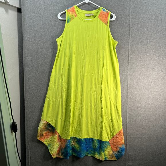 LOGO by Lori Goldstein Regular Ravon 230 Dress with Tie-Dye Hem Wild Lime Small - Picture 1 of 12